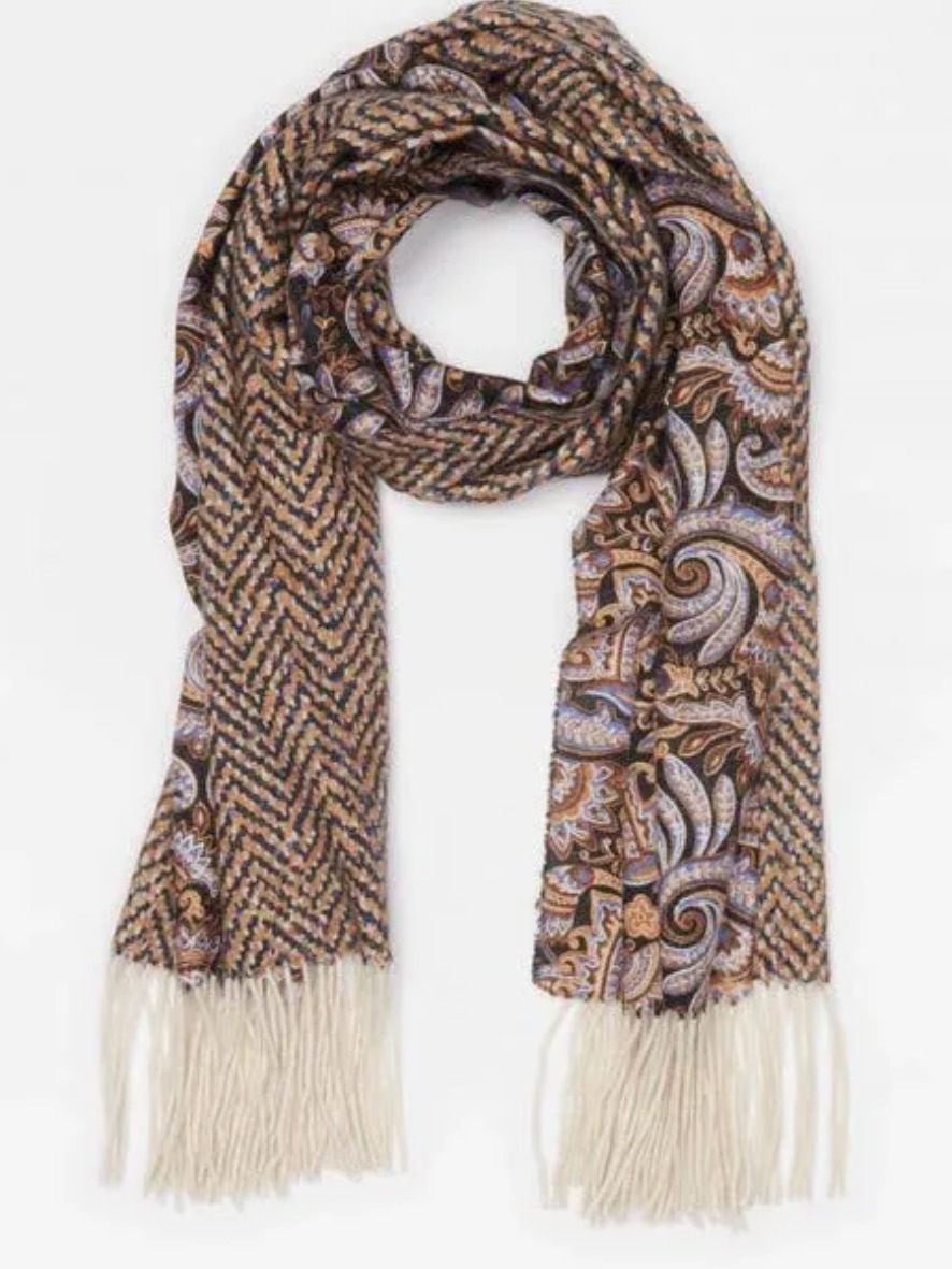 J Mclaughlin Jaipur Paisley Reversible Fringe Cashmere Scarf - Nwt